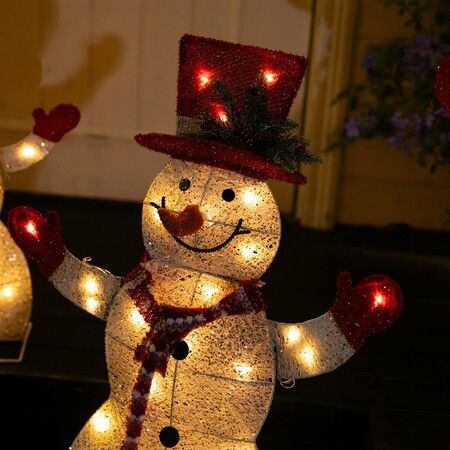 Stockholm Christmas Lights LED Glitter Snowman Family 90 LEDs Warm White 3pc Easy Assembly All 3 Pieces Connect Together and Run From One Transformer