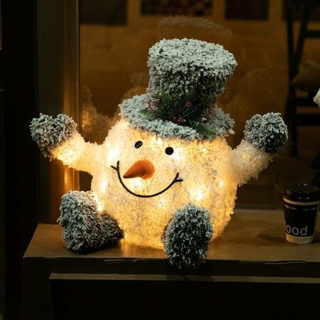 Stockholm Christmas Lights LED Frosty Cute Snowman Top Hat Warm White Steady Glow Heavy Snow Flocked Real Snowball Effect Easy and Minimal Assembly