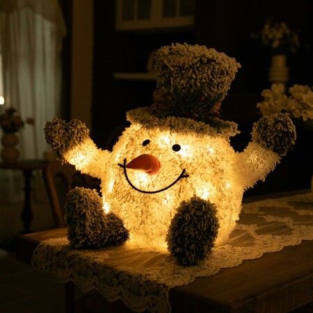 Stockholm Christmas Lights LED Frosty Cute Snowman Top Hat Warm White Steady Glow Heavy Snow Flocked Real Snowball Effect Easy and Minimal Assembly