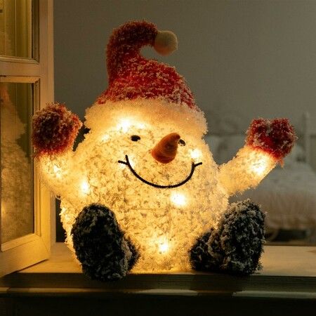 Stockholm Christmas Lights LED Frosty Cute Snowman Santa Warm White Steady Glow Heavy Snow Flocked For Real Snowball Effect Easy and Minimal Assembly