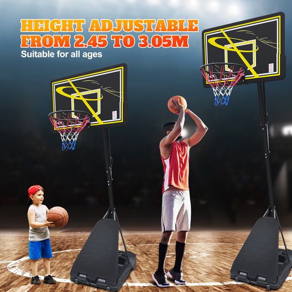 Genki Pro Basketball Stand System 2.45m to 3.05m Hoop Ring Backboard Net Height Adjustable Equipment Kids Adults