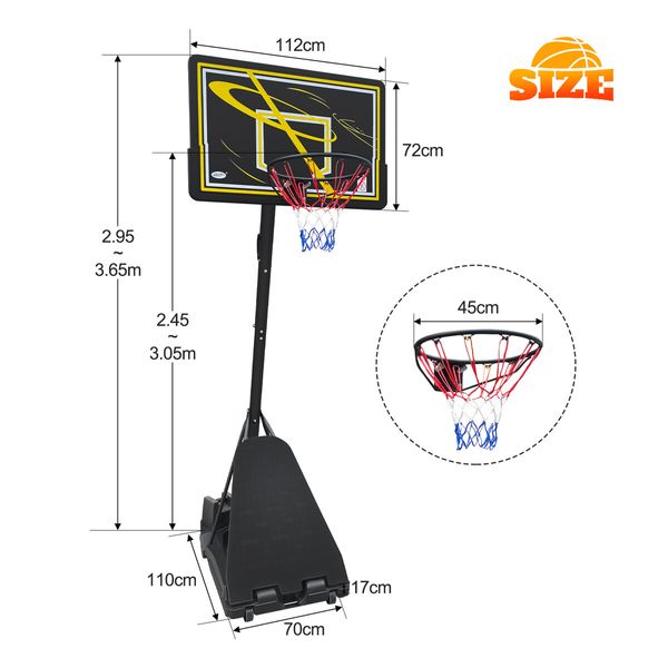 Genki Pro Basketball Stand System 2.45m to 3.05m Hoop Ring Backboard Net Height Adjustable Equipment Kids Adults