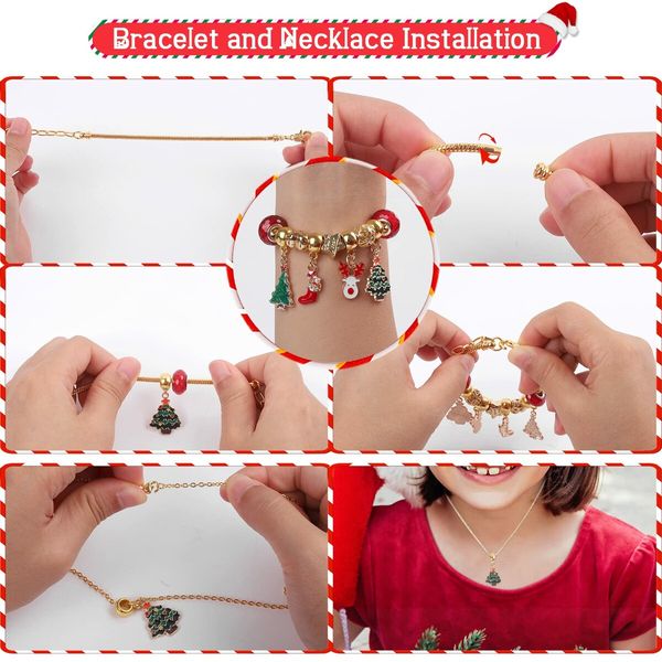 Advent Calendar Bracelet Necklace for Girls 24 Days Christmas Countdown Calendar DIY Jewelry Making Kit 22 Charm Beads 1 Bracelet 1 Necklace Xmas Gift for Kids