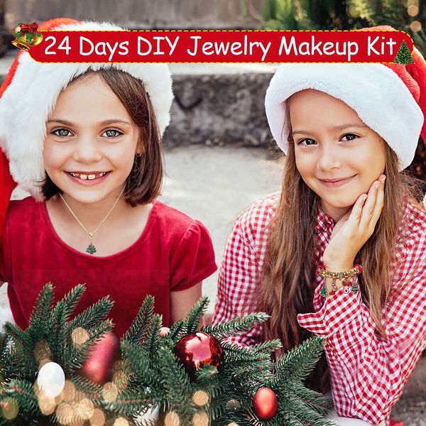 Advent Calendar Bracelet Necklace for Girls 24 Days Christmas Countdown Calendar DIY Jewelry Making Kit 22 Charm Beads 1 Bracelet 1 Necklace Xmas Gift for Kids