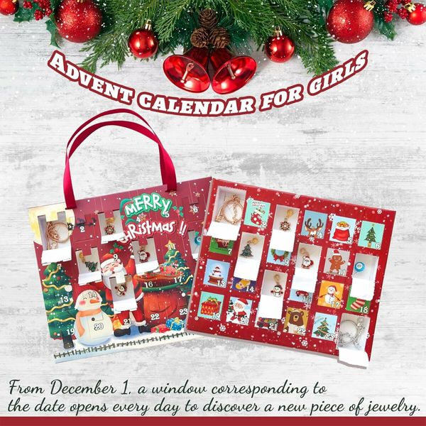 Christmas Jewelry Advent Calender Countdown Calendar DIY  Jewelry Kit for Women Girls, Include 22 Charm Beads, 2 Bracelets Chains (Red)