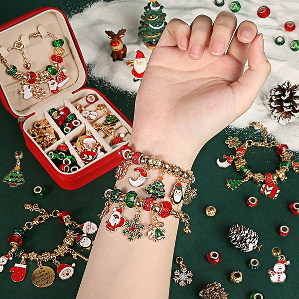 55 Pcs Charm Bracelet Making Kit DIY Christmas Ideal Crafts for Girls Ages 6-15,DIY Charm Bracelets Beads for Litter Girls,Adults and Beginner