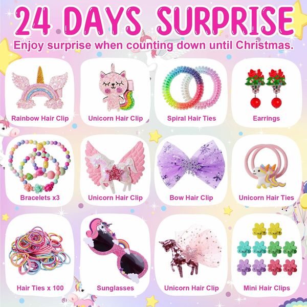 Advent Calendar 2023 Girls - Unicorns Gifts for Girls Christmas Countdown Calendar 24 Days of Xmas Jewelry Advent Calendar Gifts for Kids