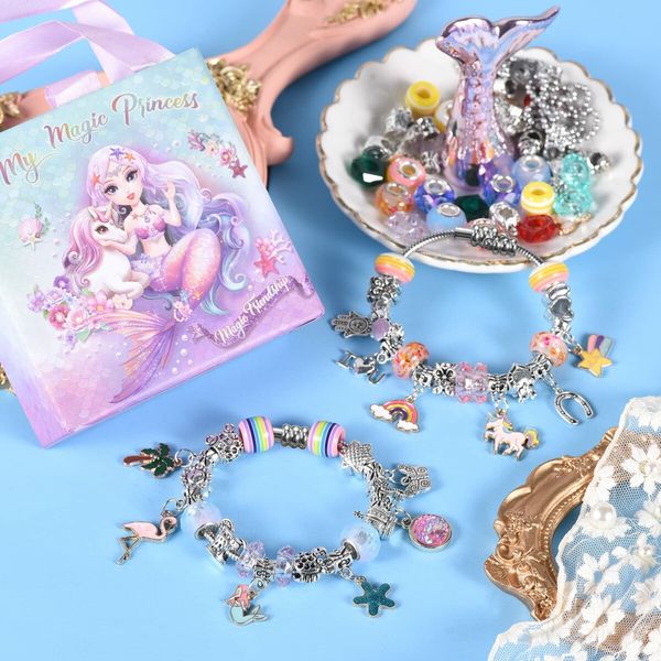 Charm Bracelet Making Kit & Unicorn/Mermaid Girl Toy - Ideal Crafts for Girls Ages 3+