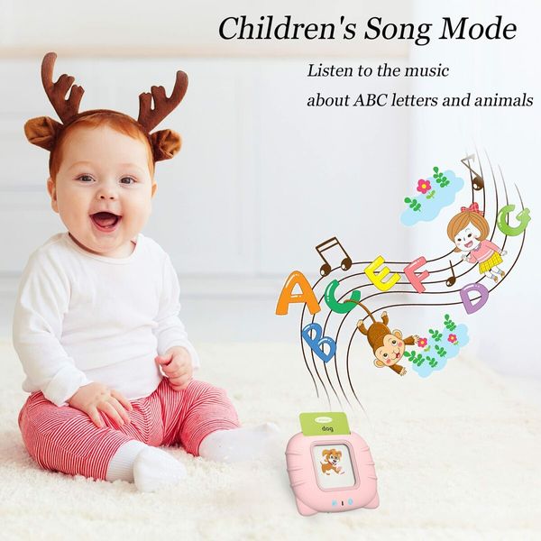 Talking Flash Cards for Toddlers Age3+,Speech Therapy Toys Autism Toys,ABC 123 Sight Words Etc - 255 Cards-510 Sides,Educational Learning Interactive Toys (Pink)