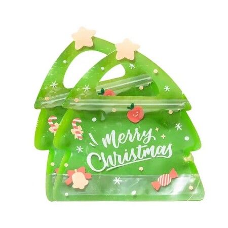 10pcs Christmas Tree Shaped Christmas Gift Bags, Perfect For Birthdays, Parties And Candy Biscuit Chocolate Packaging, Christmas Decoration