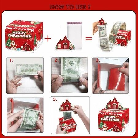 Christmas Money Box for Cash Gift Pull, Money Gift Boxes for Cash with Pull Out Surprise Merry Christmas Box Holder