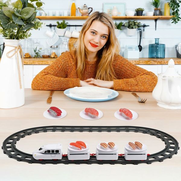 Sushi Train Set Rotating Table Food Train Battery Powered Electric Train Toy Under Christmas Tree Train Track White