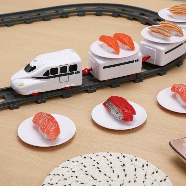 Sushi Train Set Rotating Table Food Train Battery Powered Electric Train Toy Under Christmas Tree Train Track White