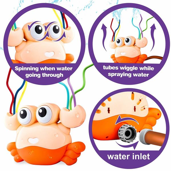 Water Sprinkler for Kids Crab Spray Sprinkler with Wiggle Tubes and Spinning Eyes, Kids Sprinkler Water Toys for Outdoor Yard