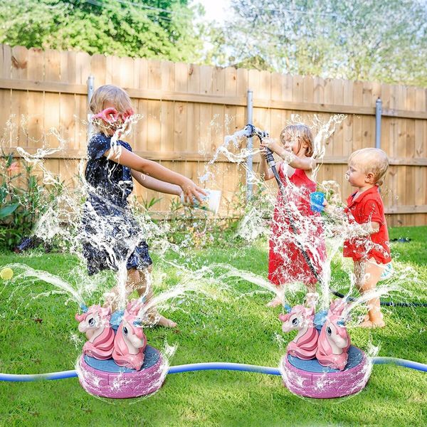 Outdoor Water Spray Sprinkler for Kids and Toddlers 3+ Years Old Boy Girl, Summer Outside Toys Backyard Games(Unicorn-Pink)