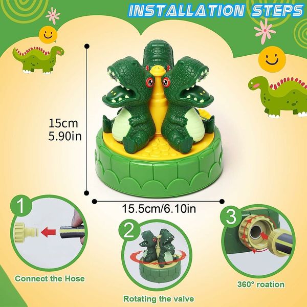 Outdoor Water Spray Sprinkler for Kids and Toddlers 3+ Years Old Boy Girl, Summer Outside Toys Backyard Games(Dinosaur-Dark Green)