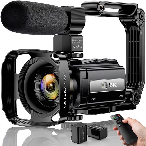 5K VideoWiFi RC Night Vision Vlogging Camera 16X Digital Touch Screen Camera Recorder with Microphone, Handheld Stabilizer, Lens Hood,,2 Batteries,TF CARD