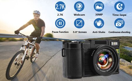 Digital Camera for Photography FHD 2.7K 30MP Vlogging Camera 3 Inch 180 Degree Flip Screen, 32GB TF Card 2 BATTERIES WIDE LENS for Teens Kids Seniors