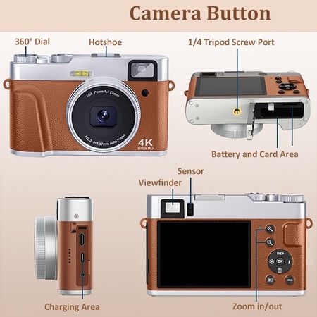 4K Digital Camera with 32G SD Card Autofocus, 48MP  Vlogging Camera   Anti-Shake, Compact Travel Camera 16X Zoom (2 Batteries)