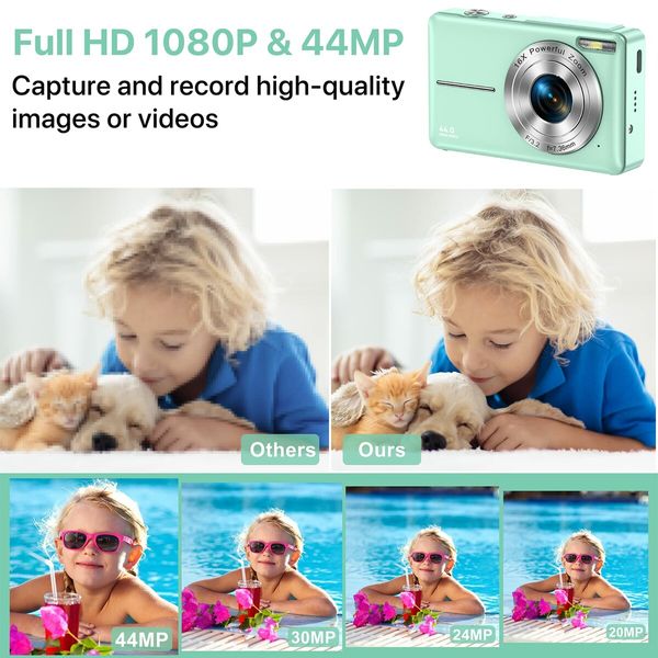 Digital Camera, FHD 1080P Digital Camera for Kids Video Camera with 32GB SD Card 16X Digital Zoom, Teens Students Boys Girls Seniors(Green)