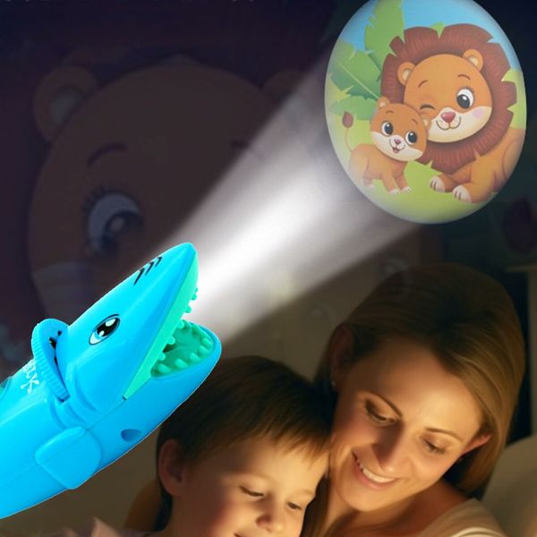 Storybook Projector Kids Torch Projector 128 pictures  Cute Shark Shape Baby Projector Light Early Educational Toys for Boys Girls Birthday CHRISTMAS