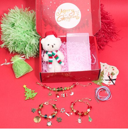 CHRISTMAS Charm Bracelet Making Kit DIY Jewelry Making Supplies with BEAR Beads, Pendant, Bracelets, Necklace Cords for Teens Girls