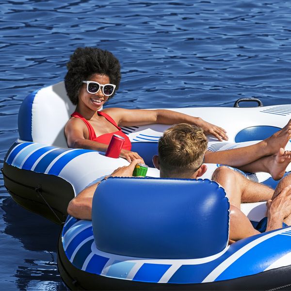 Bestway 4 Person Inflatable Floating Island 2.57m x 2.57m River Tubes Lounges Coolers Watersport Floats