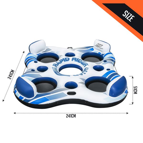 Bestway 4 Person Inflatable Floating Island 2.57m x 2.57m River Tubes Lounges Coolers Watersport Floats