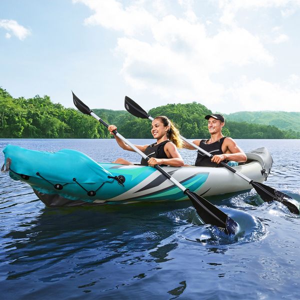 Bestway 2 Man Inflatable Kayak Blow Up Kayaking Boat Water Sport Paddling Canoe Raft Fishing Two Person with Hand Pump Paddles Carry Bag