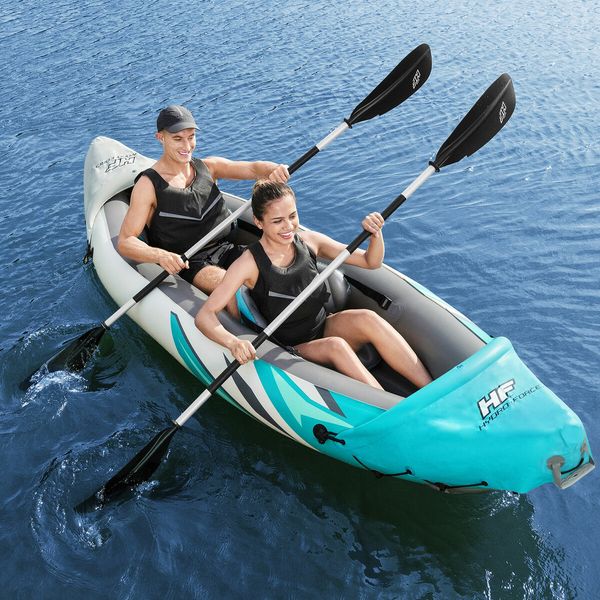 Bestway 2 Man Inflatable Kayak Blow Up Kayaking Boat Water Sport Paddling Canoe Raft Fishing Two Person with Hand Pump Paddles Carry Bag