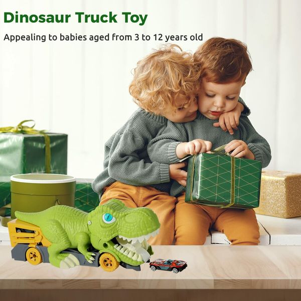 Dinosaur Eating Cars Truck for Boys Dinosaur Transport Carrier with 6 Alloy Car Toys, 2 in 1 Dino Devourer with Car Storage Eat and Poop Toys