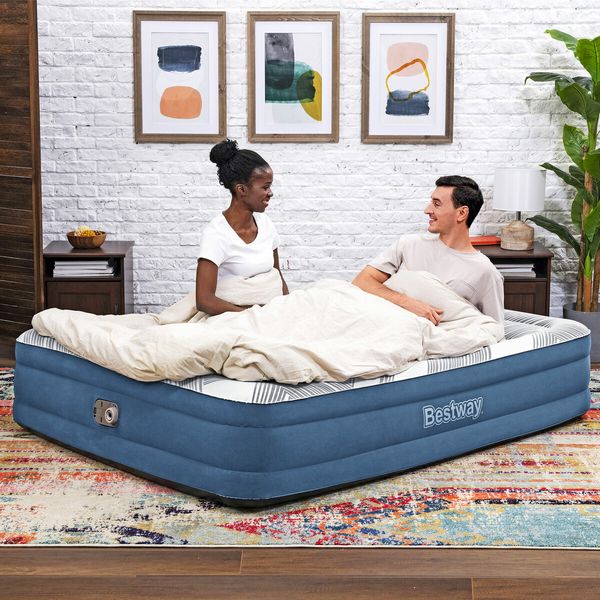 Bestway Queen Airbed Inflatable Bed Blow Up Air Mattress Built-in Pump 36cm Raised Comfort 2.03x1.52m Flocked Top Portable Guest Camping Cushion