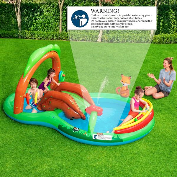 Bestway Inflatable Pool Play Centre Blow Up Water Park Center Slide Splash Toys Kiddie Bouncy Activity Center Game Area Ring Sprayer Balls Playset