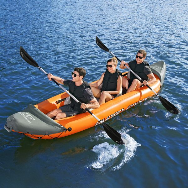 Bestway 3 Man Inflatable Kayak Blow Up Boat Kayaking Water Sport Paddling Raft Canoe Fishing Three Person Seater with Paddles Hand Pump Carry Bag