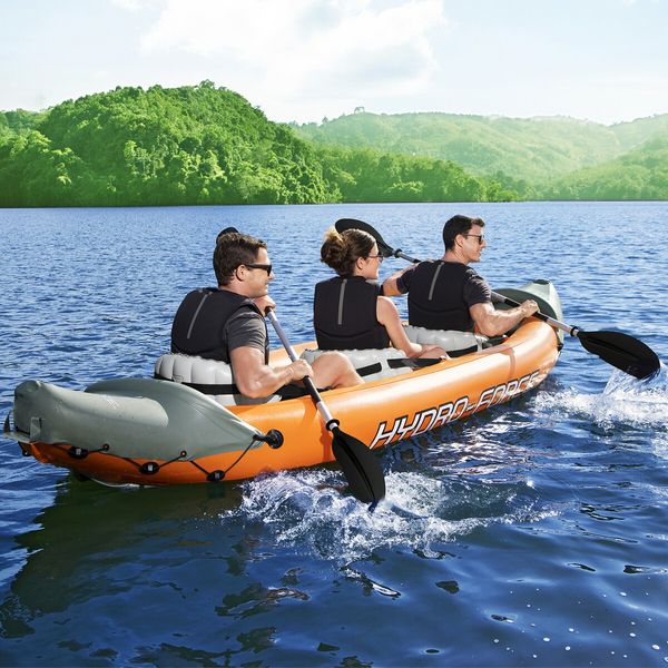 Bestway 3 Man Inflatable Kayak Blow Up Boat Kayaking Water Sport Paddling Raft Canoe Fishing Three Person Seater with Paddles Hand Pump Carry Bag