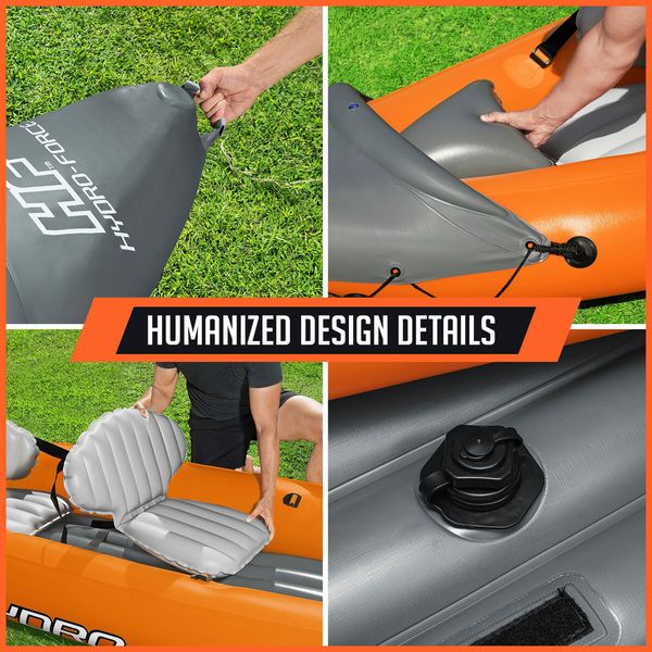 Bestway 3 Man Inflatable Kayak Blow Up Boat Kayaking Water Sport Paddling Raft Canoe Fishing Three Person Seater with Paddles Hand Pump Carry Bag