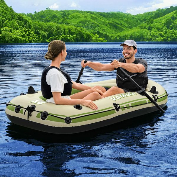 Bestway 2 Man Inflatable Boat Blow Up Fishing Rowing Rafting Water Sport Paddling Floating Air Canoe Diving River Raft with Oars Hand Pump Carry Bag