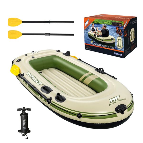 Bestway 2 Man Inflatable Boat Blow Up Fishing Rowing Rafting Water Sport Paddling Floating Air Canoe Diving River Raft with Oars Hand Pump Carry Bag