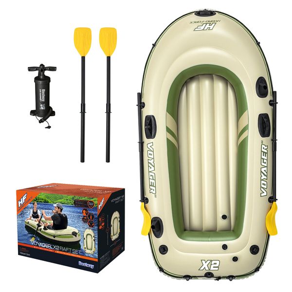 Bestway 2 Man Inflatable Boat Blow Up Fishing Rowing Rafting Water Sport Paddling Floating Air Canoe Diving River Raft with Oars Hand Pump Carry Bag