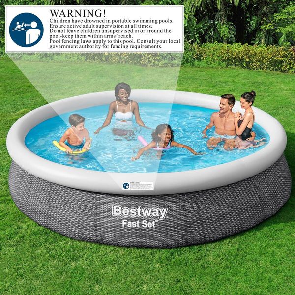 Bestway Fast Set Pool 3.66mx76cm Inflatable Above Ground Swimming Filter Pump Outdoor Round Rattan 12ftx30in Family Kids Adults Water Play Party