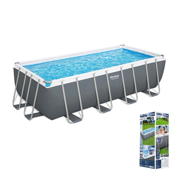 Bestway Power Steel Pool Set 4.88x2.44m Above Ground Outdoor Swimming Metal Frame Filter Pump Ladder Cover Family Water Play Party