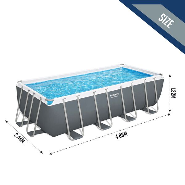 Bestway Power Steel Pool Set 4.88x2.44m Above Ground Outdoor Swimming Metal Frame Filter Pump Ladder Cover Family Water Play Party