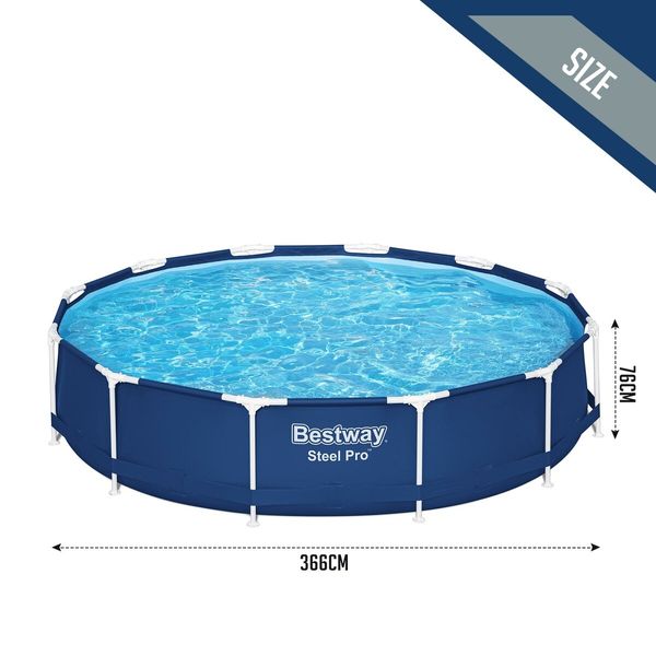 Bestway Above Ground Swimming Pool Set Over Frame Round Outdoor Indoor with Filter Pump 366x366x76cm