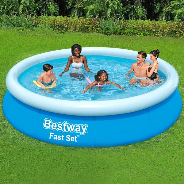 Bestway Fast Set Up Round Pool 3.66mx76cm Above Ground Swimming Inflatable 12ft x 30in Blue Outdoor Kids Adults Backyard Family Water Play Station Party