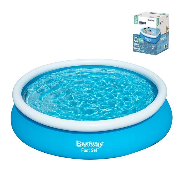 Bestway Fast Set Up Round Pool 3.66mx76cm Above Ground Swimming Inflatable 12ft x 30in Blue Outdoor Kids Adults Backyard Family Water Play Station Party