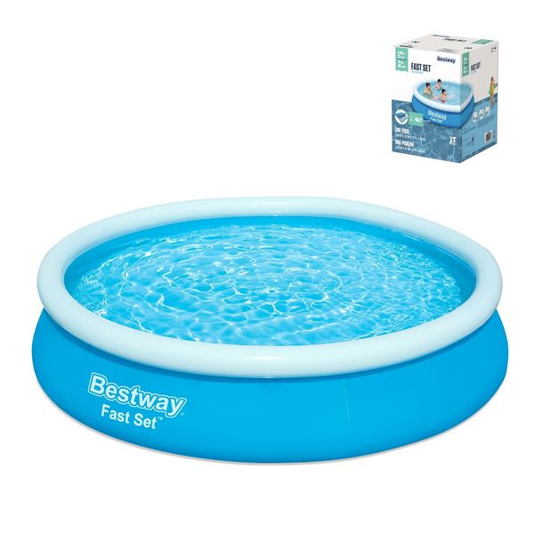 Bestway Fast Set Up Round Pool 3.66mx76cm Above Ground Swimming Inflatable 12ft x 30in Blue Outdoor Kids Adults Backyard Family Water Play Station Party