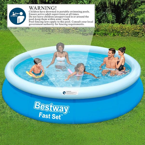 Bestway Fast Set Up Round Pool 3.66mx76cm Above Ground Swimming Inflatable 12ft x 30in Blue Outdoor Kids Adults Backyard Family Water Play Station Party