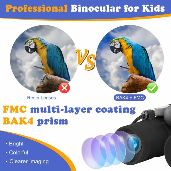 Real Binoculars for Kids 8x21 High-Resolution Optics Compact Toy Binocular for Bird Watching Travel Camping(Black)