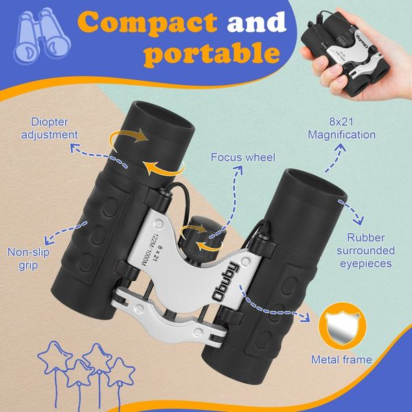 Real Binoculars for Kids 8x21 High-Resolution Optics Compact Toy Binocular for Bird Watching Travel Camping(Black)