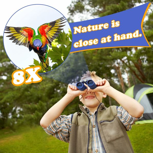 Real Binoculars for Kids 8x21 High-Resolution Optics Compact Toy Binocular for Bird Watching Travel Camping(Blue)